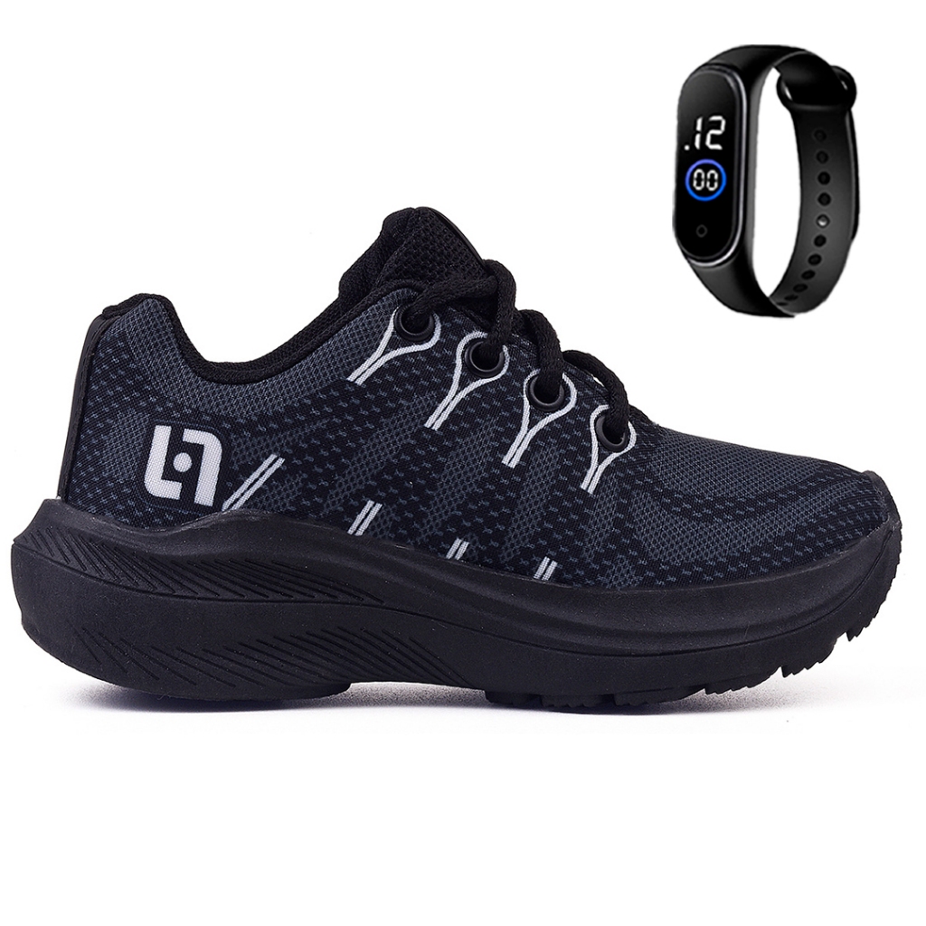 Tenis Infantil Meninos Casual Escolar Preto Preto + Relogio em Oferta na Shopee