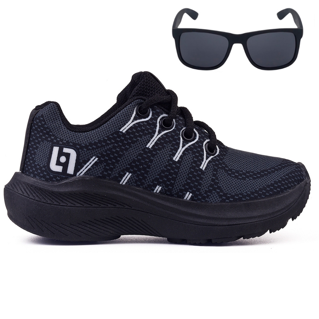 Tenis Infantil Meninos Casual Escolar Preto Preto + Óculos em Oferta na Shopee