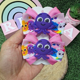 Par de laços tema Bolofofos Parzinho de laços infantil  Rosa e Lilás Pow Polvo em Oferta na Shopee