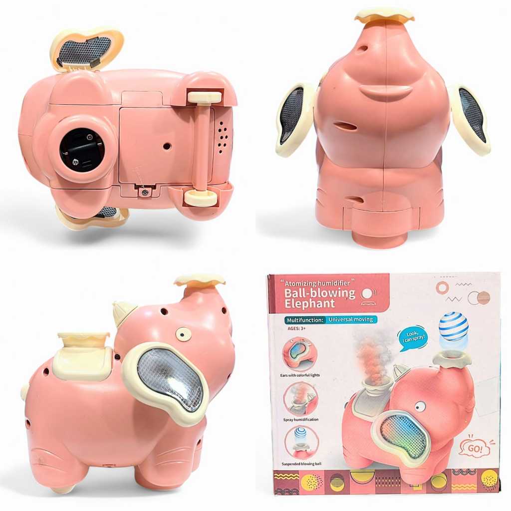 Brinquedo Elefante Eletrônico C/ Umidificador e Soprador de Bolinha Pela Trompa.