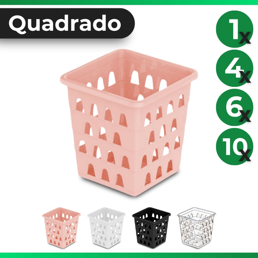 Kit 10 / 6 / 4 / Un Cesto Caixa Quadrada Alta Rosa Organizador de Geladeira Transparente
