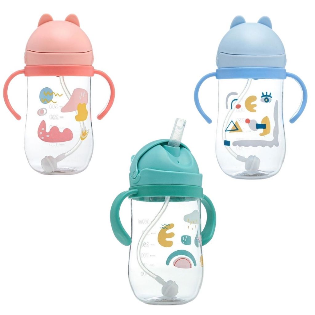 Copo infantil Treinamento Bebê Transição Canudo Silicone Antivazamento Alça Garrafa água Criança 250