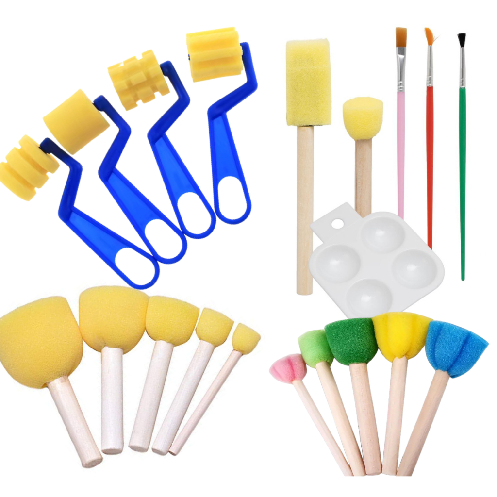 Kit Pincel Batedor Paleta Kit Pintura Artesanato Espuma 20 Peças Atividade Sensorial