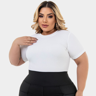 Blusa Canelada Plus Size Feminina Básica e Casual GG ao G3 em Oferta na Shopee