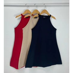 Vestido Golinha Alta Feminino Algodao Tendencia Fresquinho Sem Mangas Passeio Liso Soltinho Alcinha Soltinho