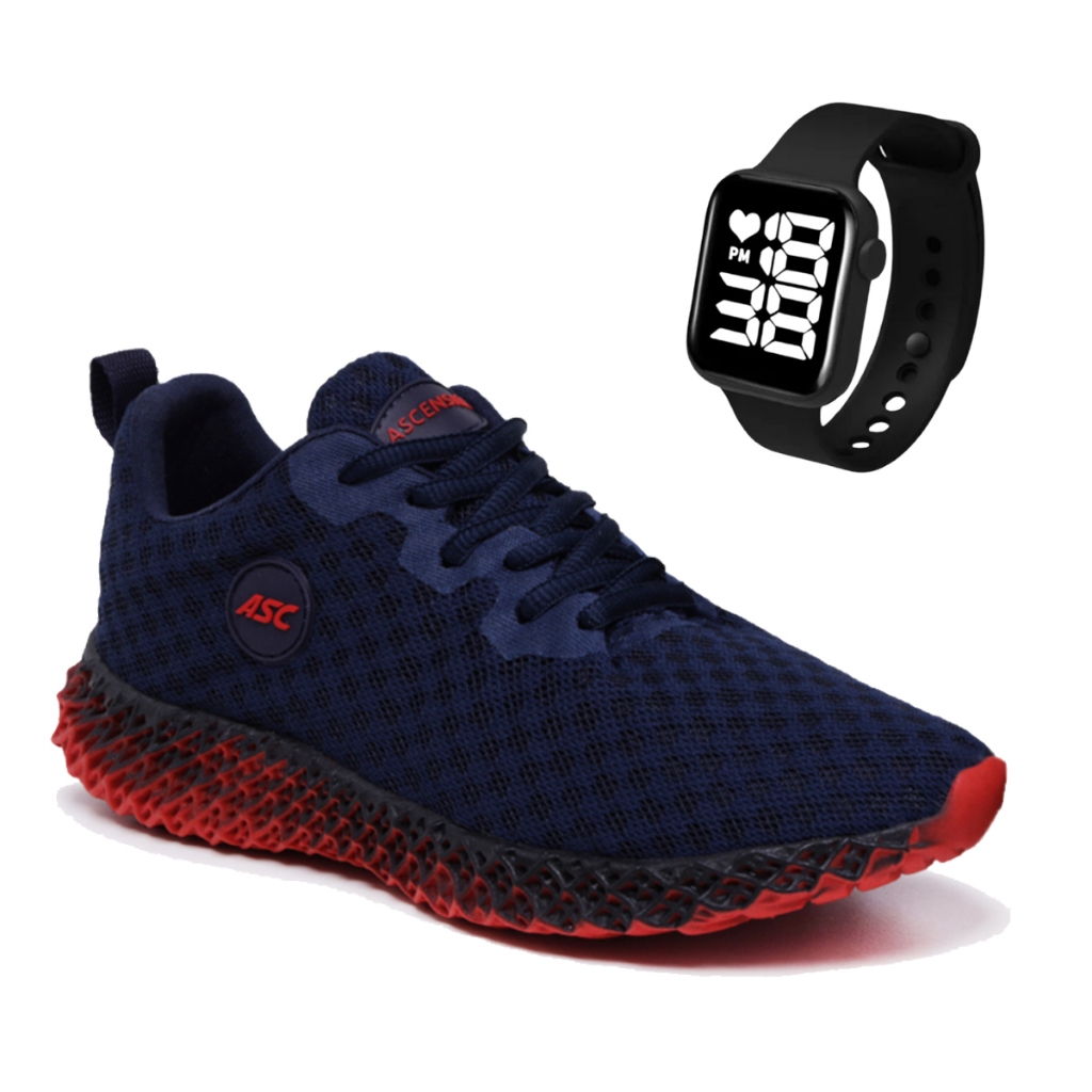 Tênis Masculino Caminhada Academia e Cross Estilo e Conforto Ghost 2 com Relógio Digital