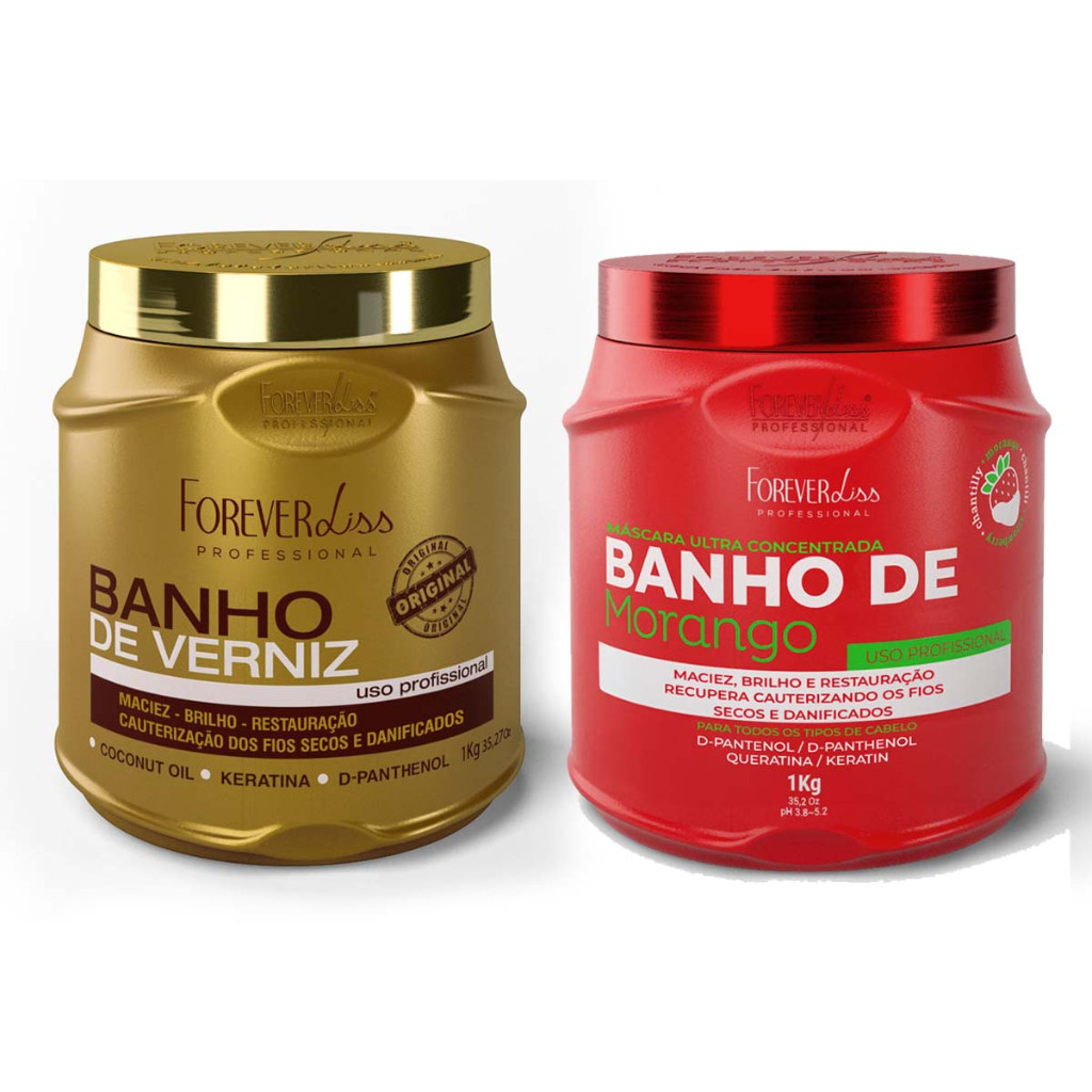 Kit Masc. Banho de verniz e Banho de Morango Forever Liss 1kg