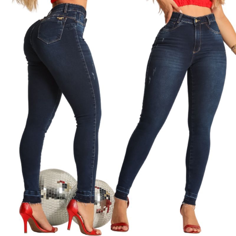 Calça Jeans feminina Skinny cós cintura alta com LAYCRA Jeans PREMIUM Luxo empina bumbum em Oferta na Shopee