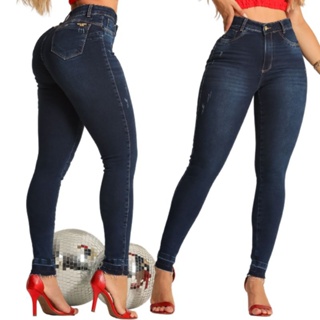 Calça Jeans feminina Skinny cós cintura alta com LAYCRA Jeans PREMIUM Luxo empina bumbum em Oferta na Shopee