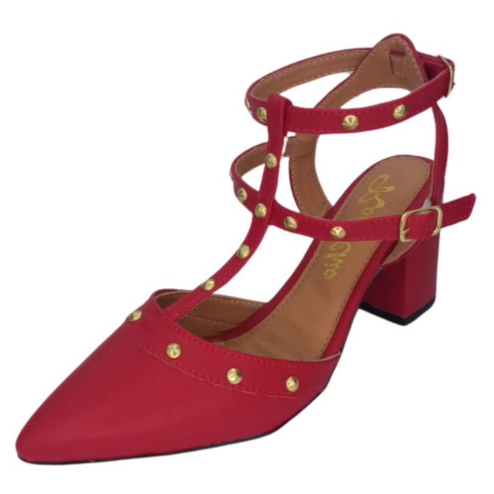 Sandália Feminina Salto Médio Tachas Gladiadora Moda Social Festa Casual Confortável Macio Leve