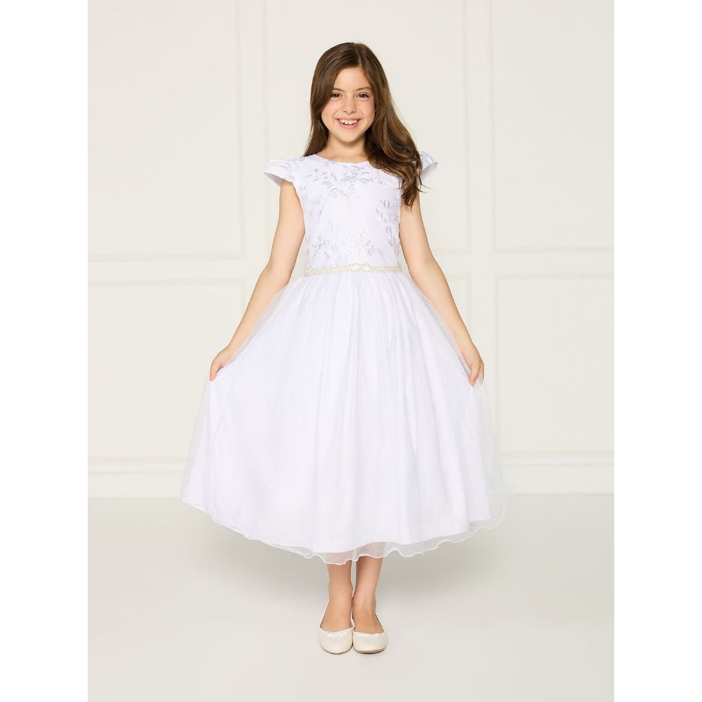 Vestido Branco Longo Infantil Renda Glitter Festa Aniversário Top