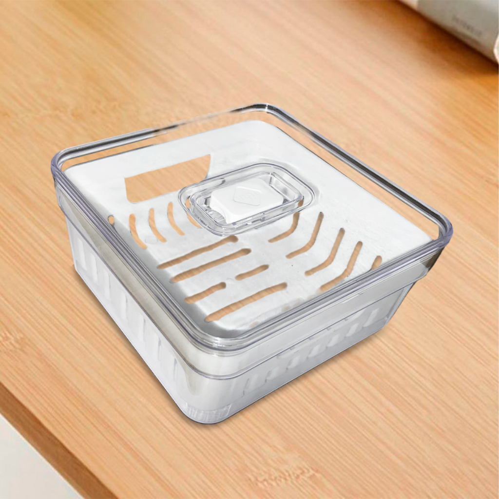 Organizador de Geladeira 1,4L C/ Tampa e Cesto Drenagem Multiuso Alimentos Verduras Vegetais