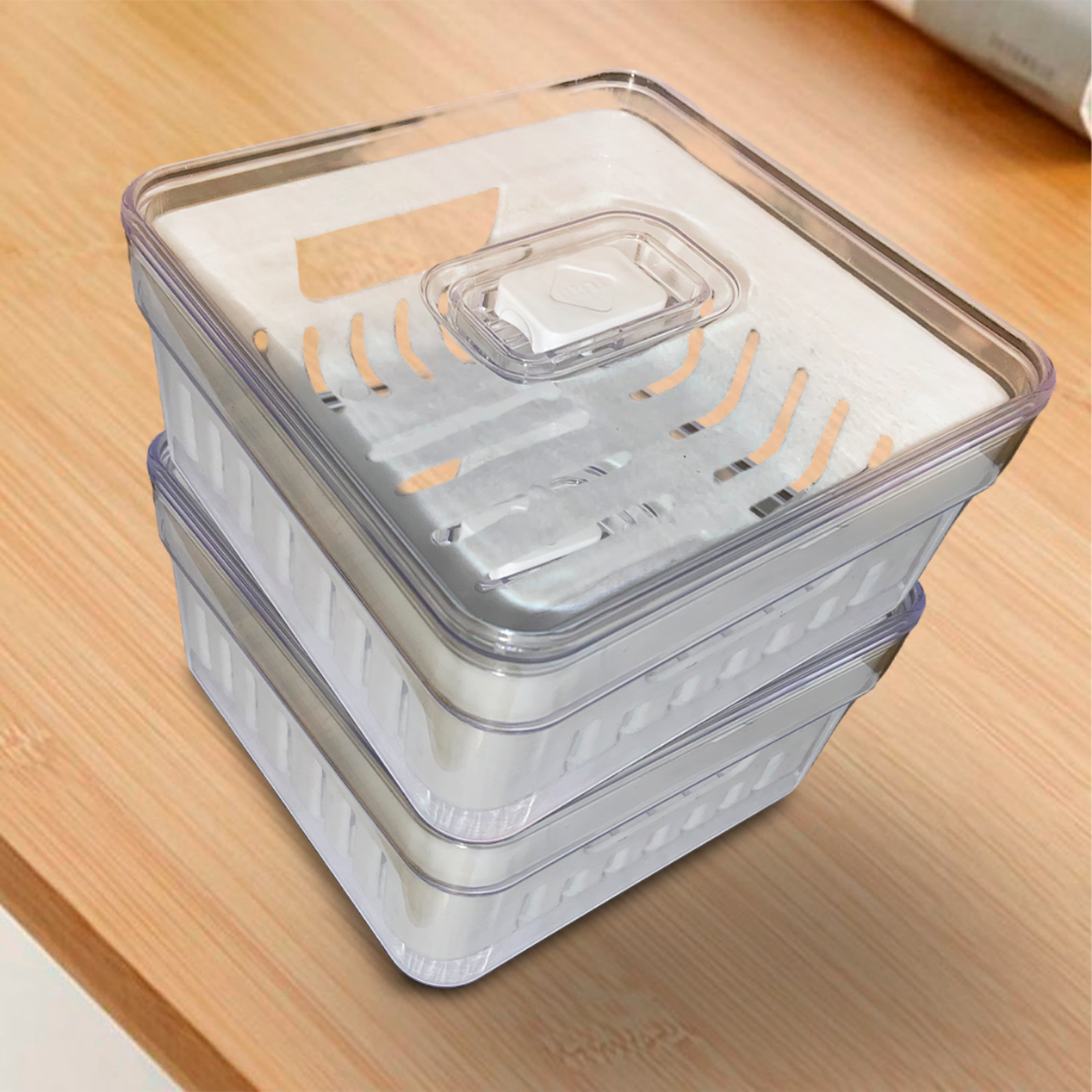 Kit 2 Organizador de Geladeira 1,4L C/ Tampa e Cesto Drenagem Multiuso Alimentos Verduras Vegetais