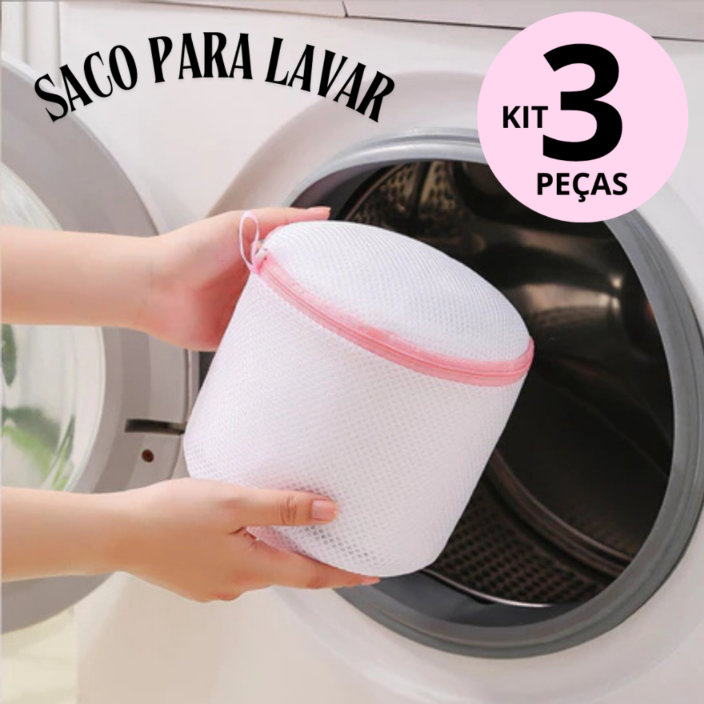kit 3 Sacos para Maquina de Lavar Roupas Delicadas Peças Com Aro Protetor Organizador