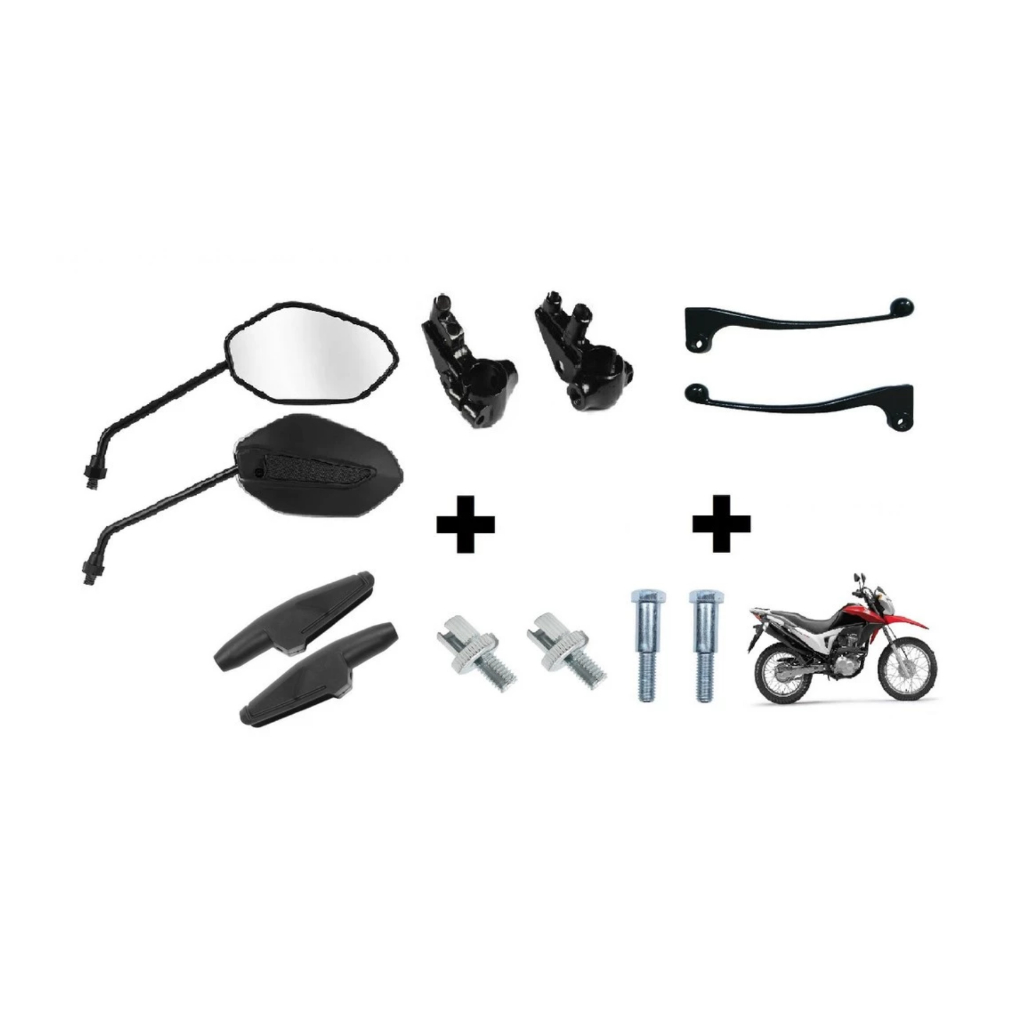 Par Mini Espelho Retrovisor+Manete+Manicoto+Parafuso+Regulador+Capa Protetora Xlr 125/Bros/Cbx 150 Aero/Nx 200/Xr 200