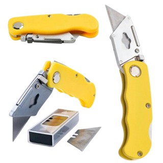 Estilete Dobrável Trapezoidal 2 UNIDADES Profissional Com 4 lâminas extras e Trava de Segurança em Oferta na Shopee