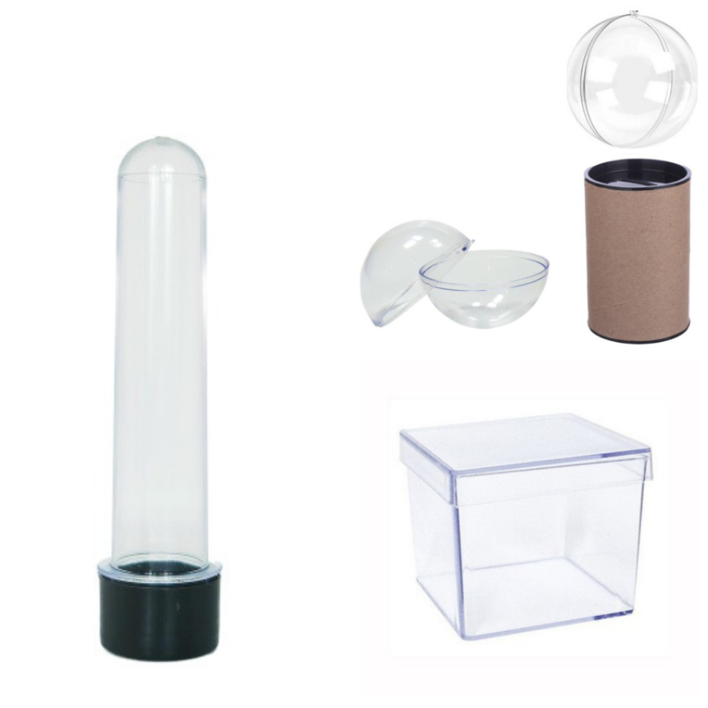 Kit -10 esfera acrilica - 20 cofre 10x06 - 20 tubete 13 -20 caixinha dupla 5x5 e 6x6  - lembrancinha