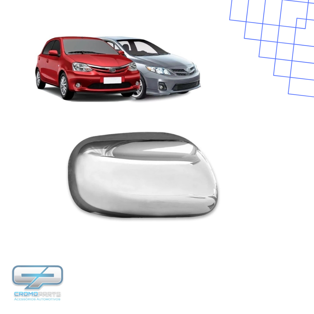 Aplique Cromado para Capa Retrovisor Corolla 2009 2010 2011 2012 2013 2014 Etios 2012 2013 Sem Pisca