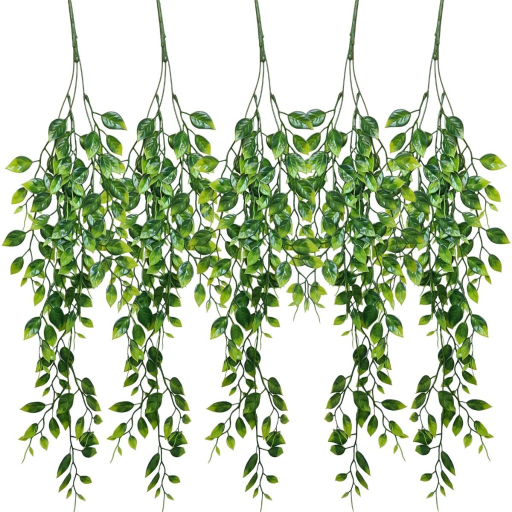Kit Com 5 Folhagem Verde Artificial Pendentes Decoração Para Vaso E Cachepot