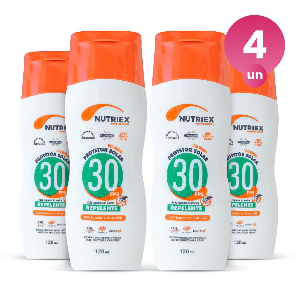 Kit 4 Protetor Solar 30 FPS Repelente Profissional Nutriex 120ml - Beauty
