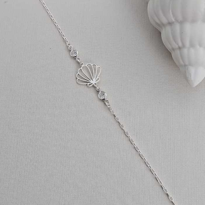 Pulseira Concha Praia Vazada com Ponto de Luz Prata 925