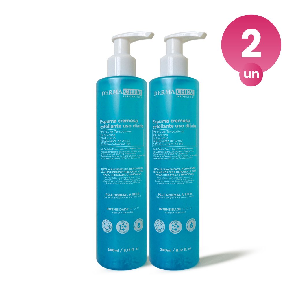 Kit 2 Espuma Cremosa Esfoliante Facial 240ml Renovação Hidratação e Maciez da Pele Com Aloe Vera Dermachem - Beauty