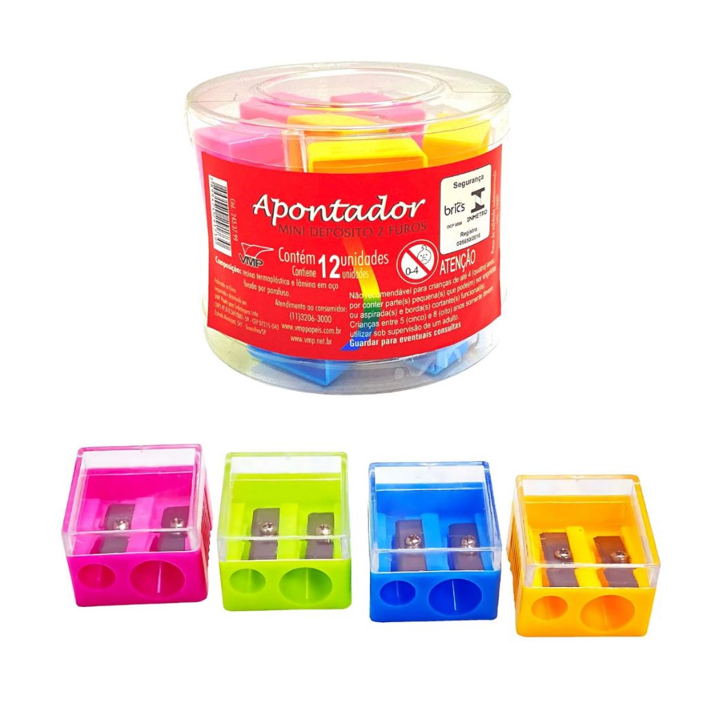 12 Apontador Plástico para Lápis Jumbo Apontadores 2 Furos Lápis Grosso Apontador Escolar Colorido em Oferta na Shopee
