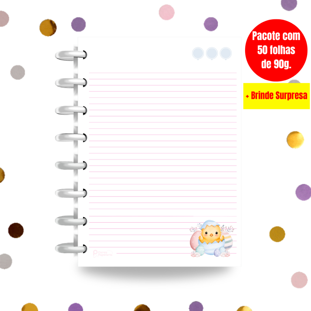 Refil para Caderno de Discos 90g 50 Folhas Personalizadas | Material Escolar I Amarelinho na Casca