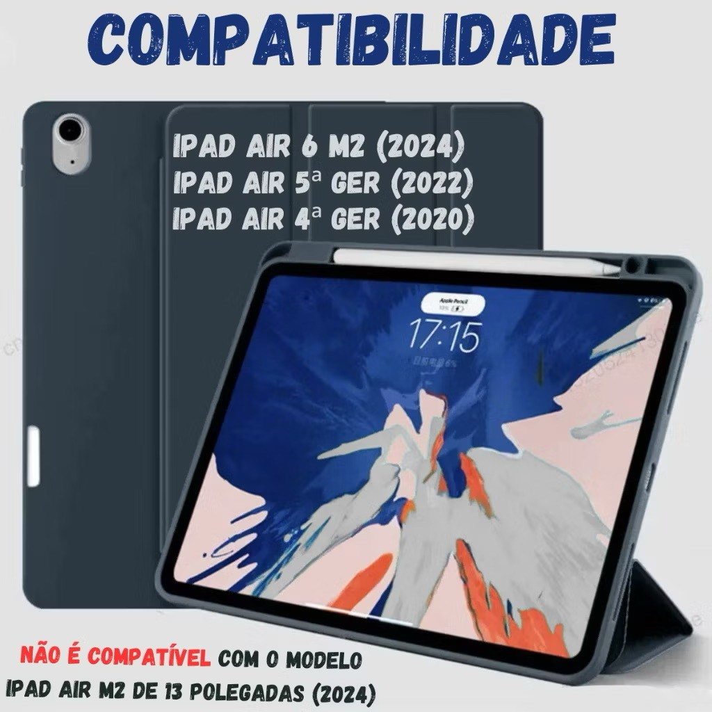 Case Capa Com Função Flip para iPad 10/ Air 4 /Air 5/AIR 6 M2/A16 2025 10.9 Pol. Com Slot para Caneta