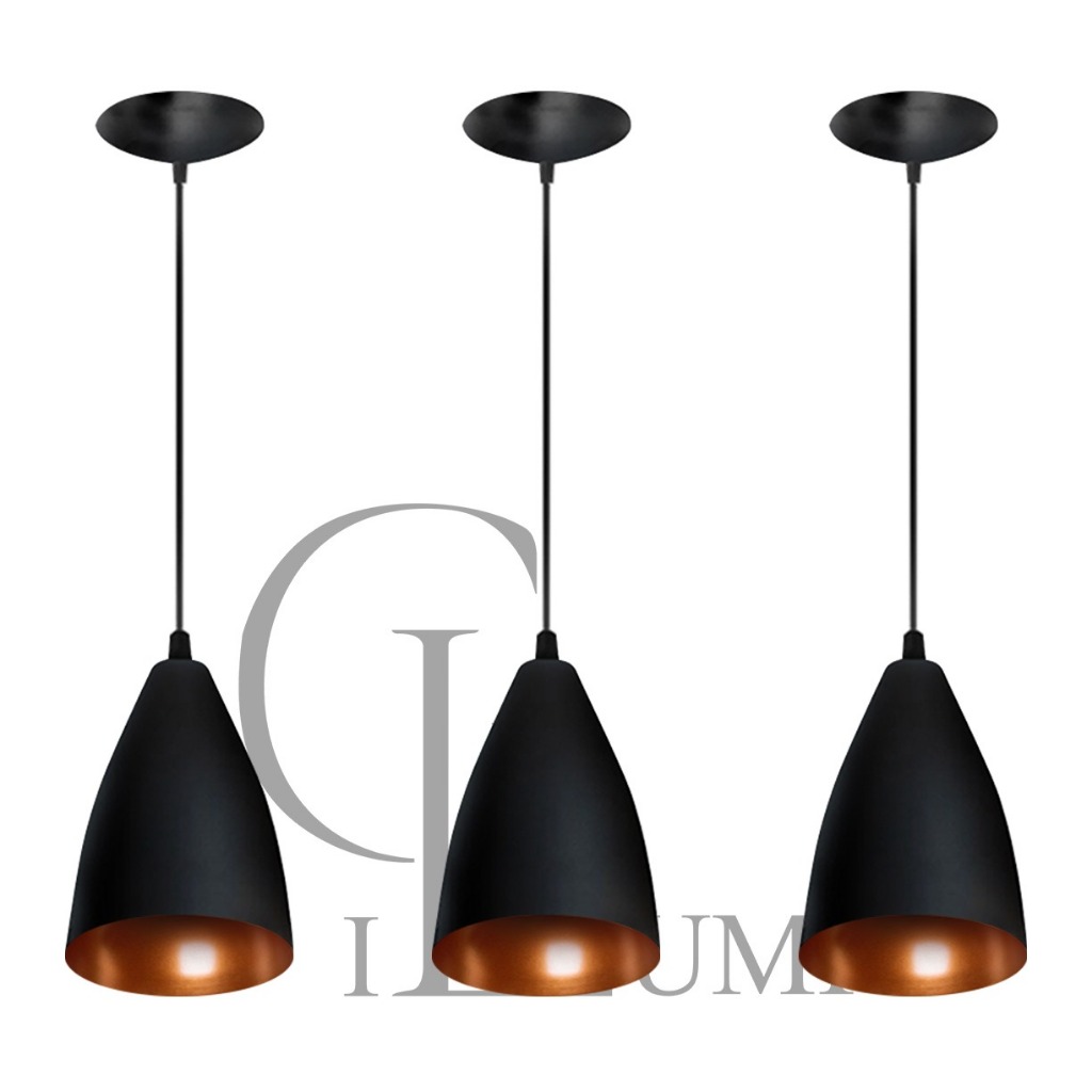Kit 3 Pendente Luminaria Lustre Modelo Vegas Bala Preto/Cobre envio imediato Casa e Decoração em Oferta na Shopee