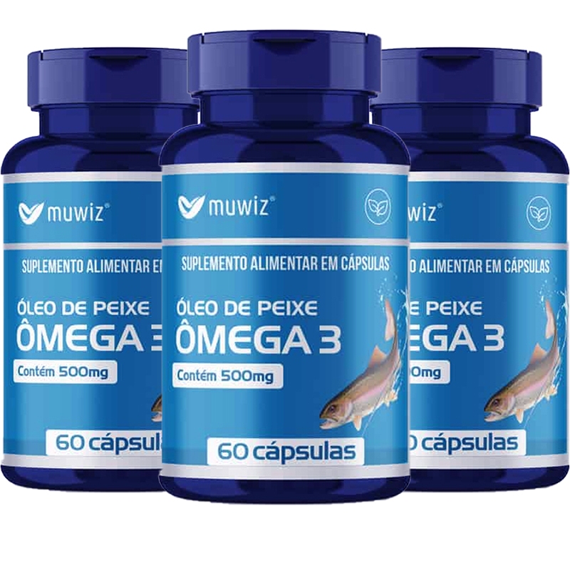 ÔMEGA 3 EPA DHA ÓLEO DE PEIXE VITAMINA OMEGA 3 60 CAPS MUWIZ KIT 3