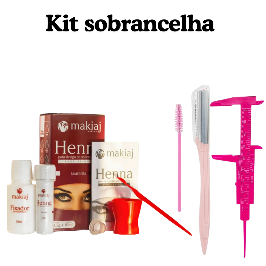 Henna de sobrancelhas e kit paquimetro e navalha para design de sobrancelhas, kit