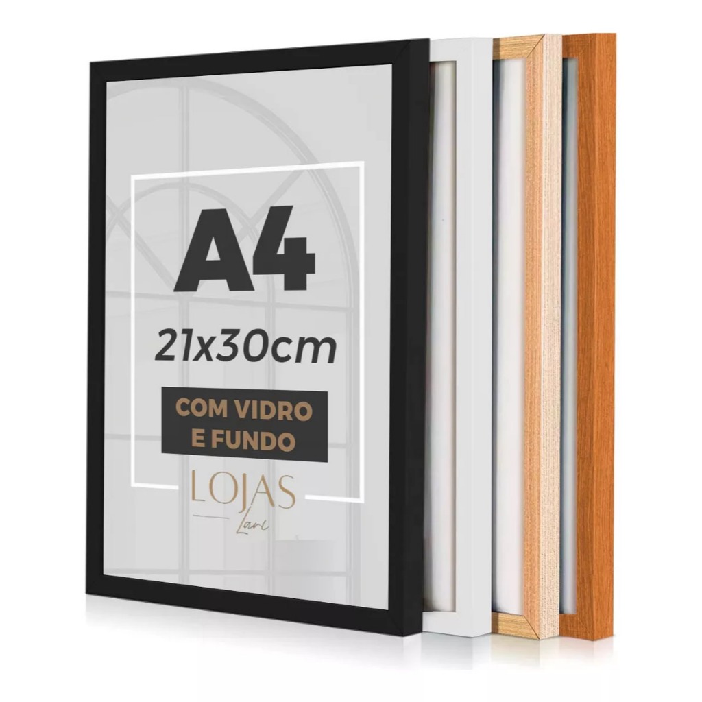 Moldura A4 21x30Cm Com Vidro Quadros Fotos Certificado (Escolha o tamanho desejado) em Oferta na Shopee
