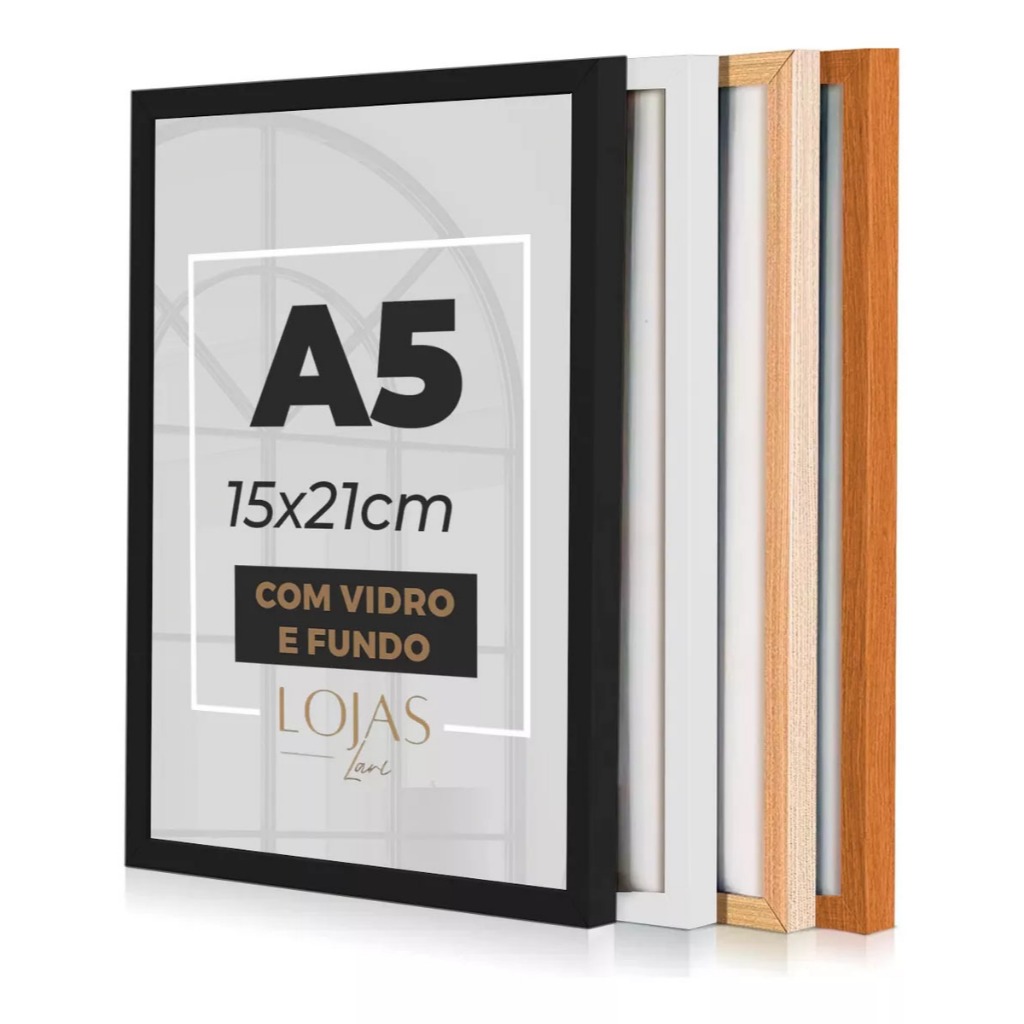 Moldura A5 15x21cm com Vidro e Fundo Para Quadros Diplomas Certificados Fotos (Escolha o Tamanho da Moldura)