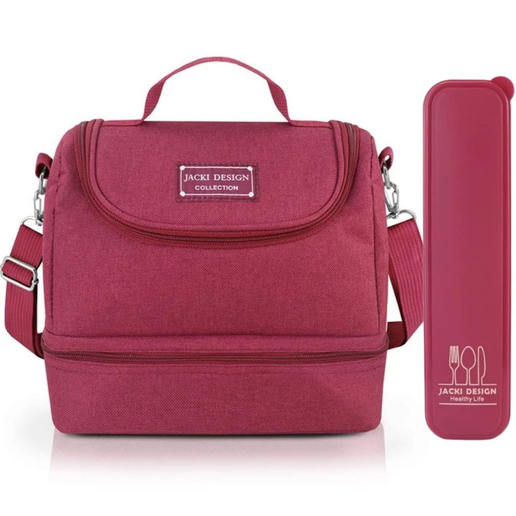 Bolsa Térmica Lancheira Necessaire Marmita Lanches Bebidas 2 Compartimentos + Porta Talheres Portátil em Oferta na Shopee