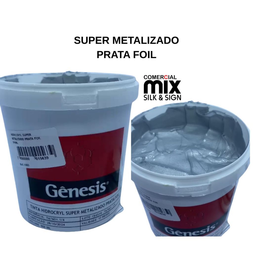 TINTA GENESIS SILK HIDROCRYL SUPER METALIZADA PRATA FOIL BASE D'AGUA LT