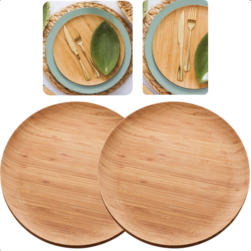 Jogo 2 Pratos Raso de Bambu Natural Verona Versátil 27cm Redondo Canapés Petiscos Jantar - Lyor em Oferta na Shopee