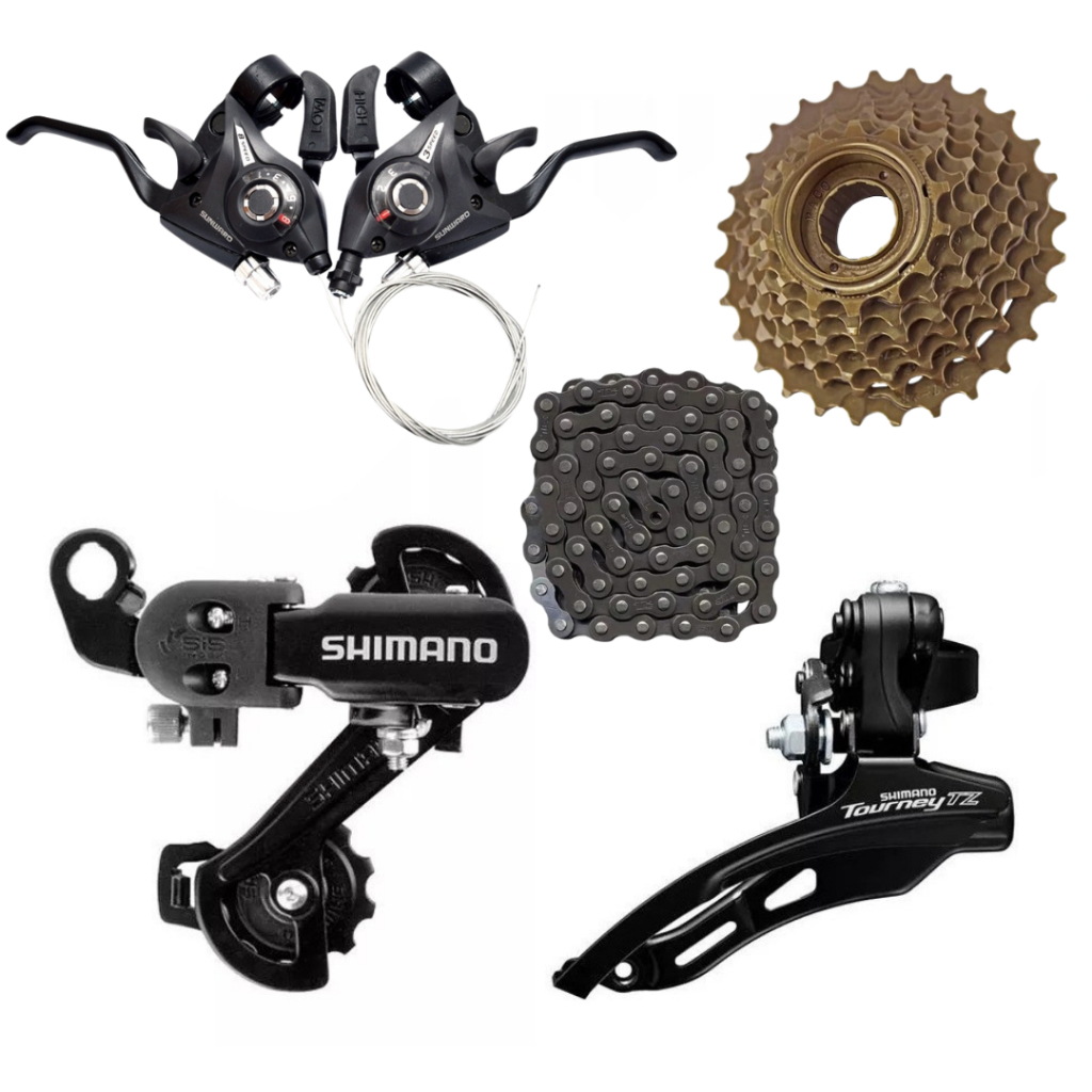 Kit Relação 21V ou 24V - Cambio tras./diant. shimano + alavanca EZ-FIRE + CATRACA + CORRENTE 21v/24V