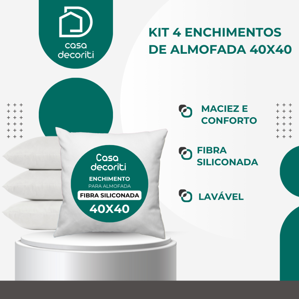 Kit de 4 Enchimento de Almofada 40x40 em Fibra Siliconada