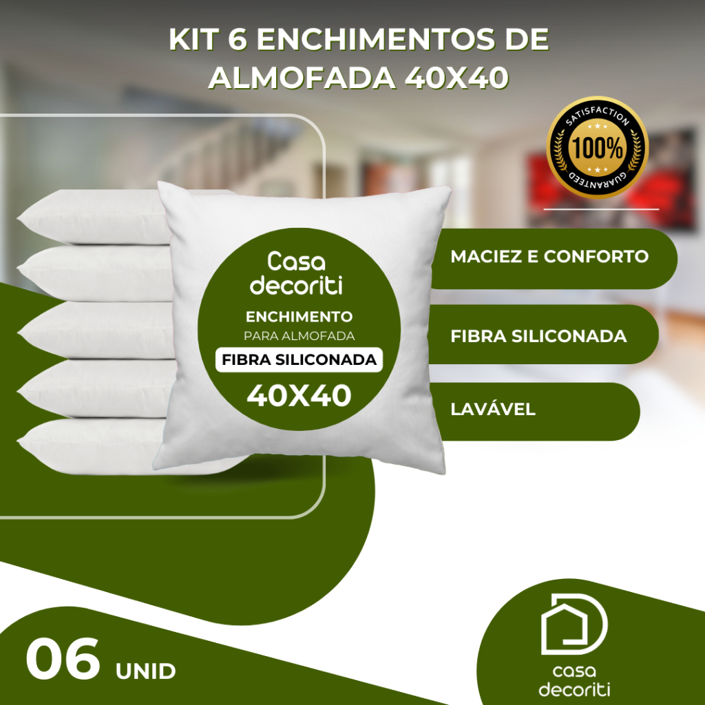 Kit 6 Enchimento de Almofada 40x40 Refil em Fibra Siliconada