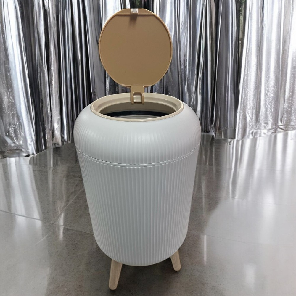 Lixeira Moderna Com Pés de Madeira e Tampa de Pressão 10L/7L/2L Quadrada Redonda, Banheiro...