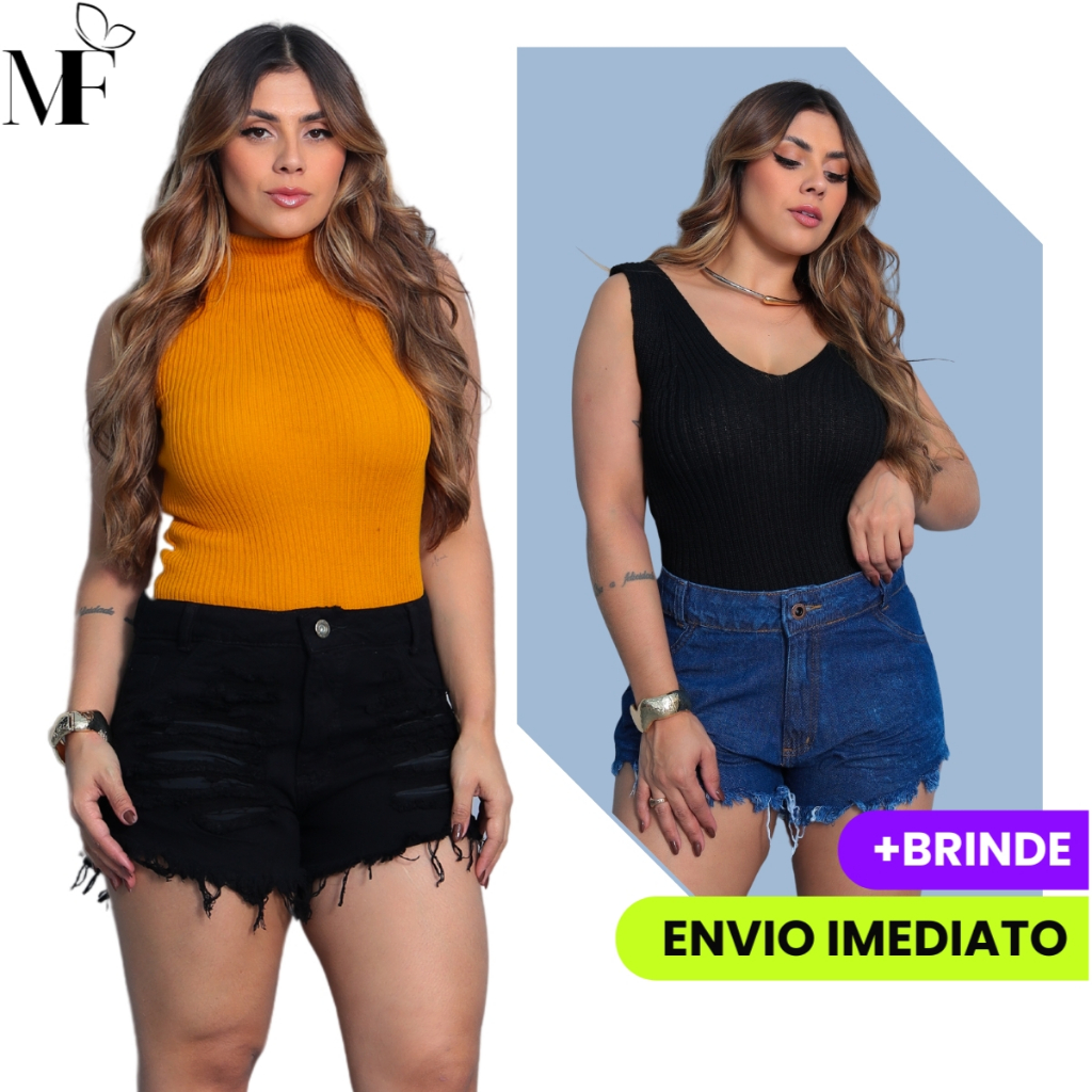 Kit 2 Short Curto 34 ao 44 Destroyd + Barra Prensado Levanta Bumbum Justo Confortável + Brinde
