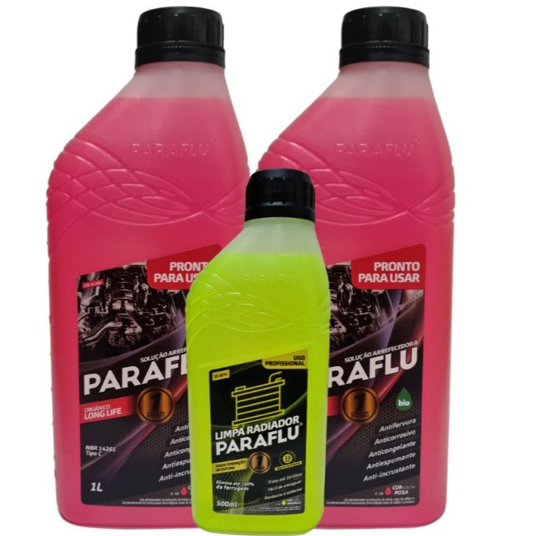 Aditivo Paraflu Pronto para Uso Rosa + Limpa Radiador Paraflu Remove Ferrugem Óleo Sujeira