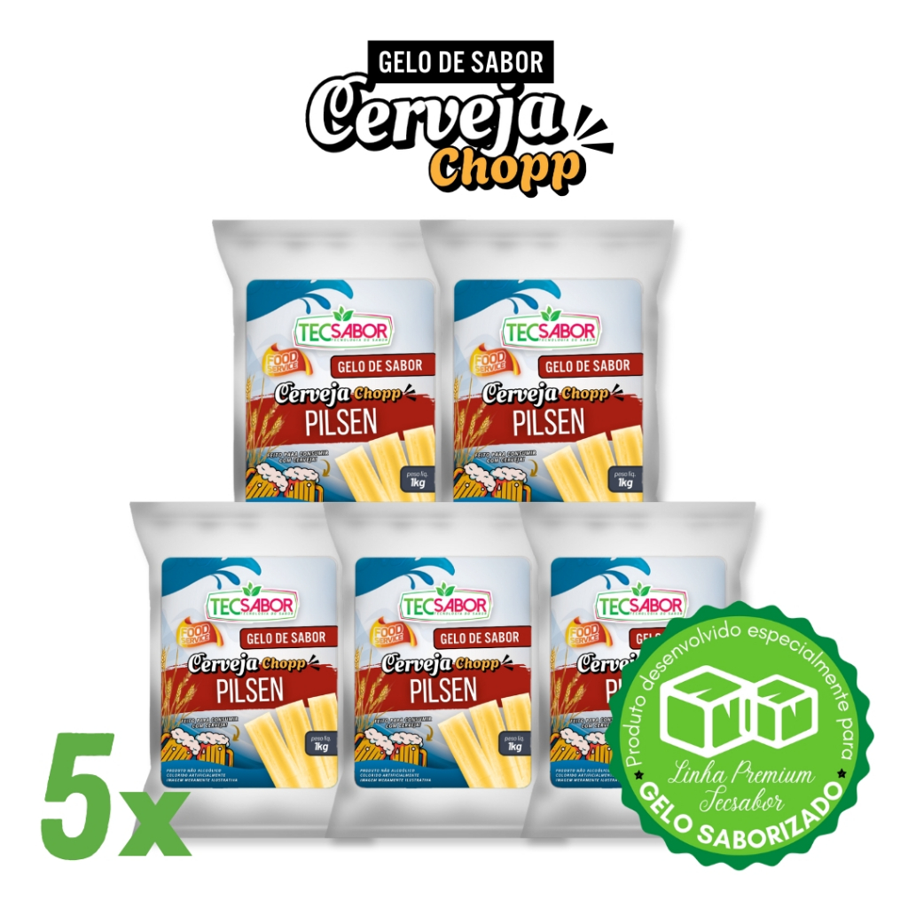 5x Aroma para gelo de Sabor Chopp os Mais vendidos 1 kg faz  500 gelos lançamento sabor Pilsen
