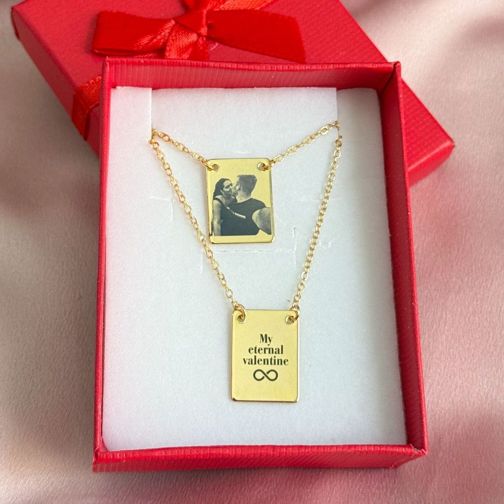 [ SEMI JOIA ] Colar Escapulário Feminino (60cm) Personalizado Laser Foto Profissão Frase Ouro 18k Presente Dia Namorados