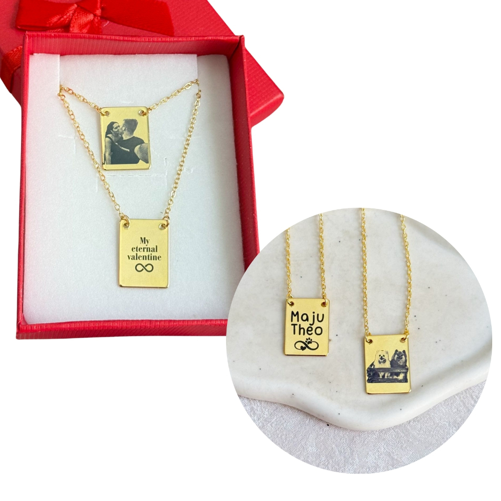 [ SEMI JOIA ] Colar Escapulário Masculino (70cm) Personalizado MasculinaFoto Frase Banho Ouro 18k Presente Dia Namorados