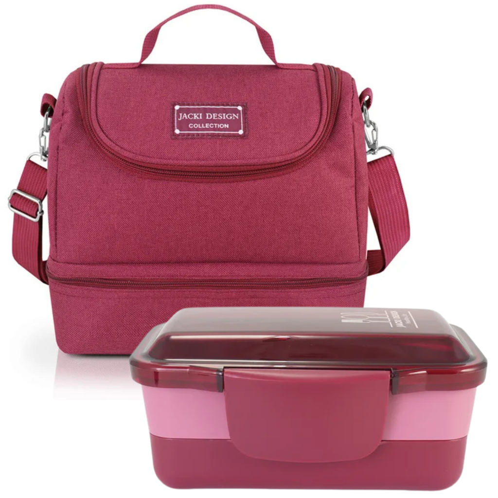 Necessaire Bolsa Térmica Marmita Garrafa Squeeze Porta Talher Jacki Design Linha Marsala Praticidade