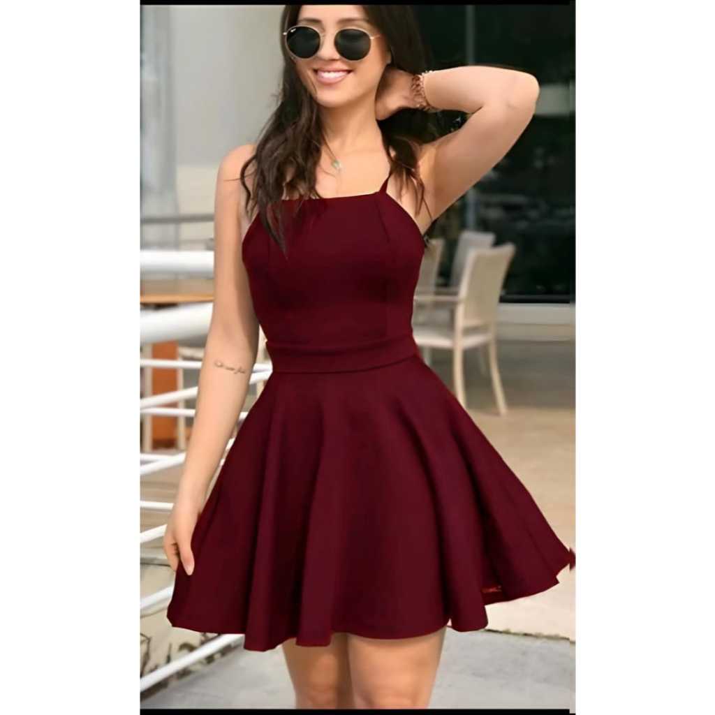 Vestido Curto Rodado de Alcinha Vestido Modelo Boneca Suplex Moda Feminina Verão 04