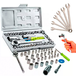 Kit Jogo Ferramentas 46 Peças - Chaves Combinadas Várias Medidas + Chave Catraca Reversível Soquetes em Oferta na Shopee