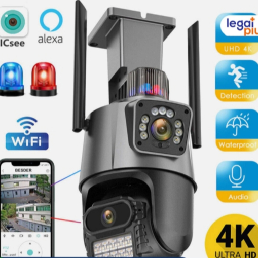 Camera Segurança Externa Lente Dupla 4k 6mp Sirene Policial, com sirene policia